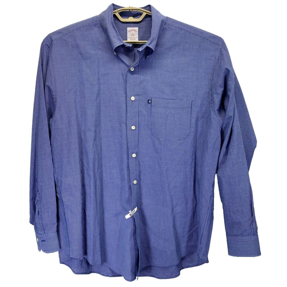 Brooks Brothers 346 Men' Blue/White Check Cotton Dress Shirt Size L 16.5 x 35.5
